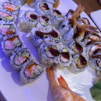 Tsunami Sushi - Sweet potato roll, shrimp tempura roll, fried oyster roll, California roll, shrimp nigiri - Sushi Bars Near Me - Fairfax, Virginia Tsunami Sushi - Sweet potato roll, shrimp tempura roll, fried oyster roll, California roll, shrimp nigiri - Sushi Bars Near Me - Fairfax, Virginia