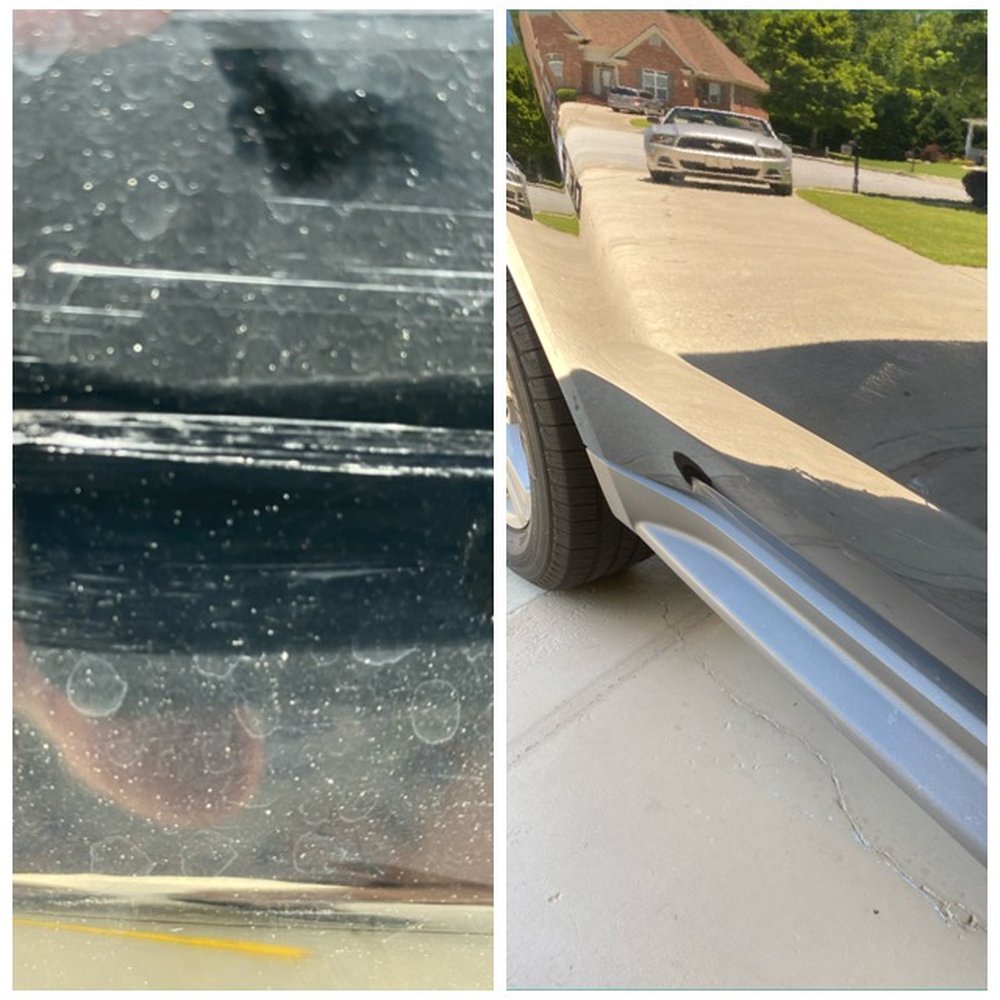 Before and after door crease repair.