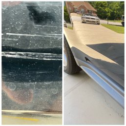 Before and after door crease repair. Before and after door crease repair.