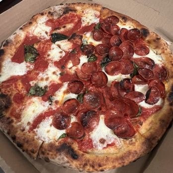 Bettina - Half pepperoni and Marguerite pizza - Pizza Near Me - Santa Barbara, California Bettina - Half pepperoni and Marguerite pizza - Pizza Near Me - Santa Barbara, California