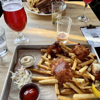 Briar Common Brewery + Eatery - Fish & chips, and a raspberry beer I think!? - New American Near Me - Denver, Colorado