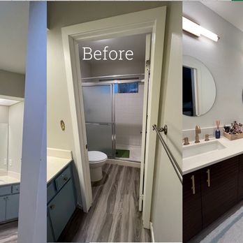 Top Construction - Bathroom - removed wall between sink and shower. Added pocket door to create a real bathroom. - General Contractors Near Me Top Construction - Bathroom - removed wall between sink and shower. Added pocket door to create a real bathroom. - General Contractors Near Me