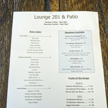 Lounge 201 - Bar menu - New Mexican Cuisine Near Me - Albuquerque, New Mexico
