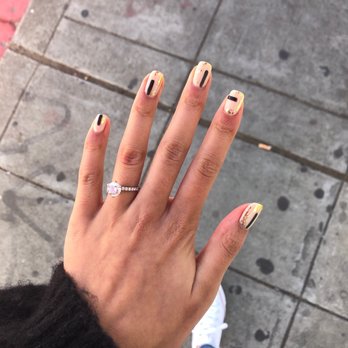 Sunset Nails - Blair bars with a neutral base and gold foil - Nail Salons Near Me - San Francisco, California