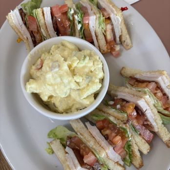Wren's Cafe - Club sandwich with choice of potato salad. Yum. - Breakfast & Brunch Near Me - Vacaville, California Wren's Cafe - Club sandwich with choice of potato salad. Yum. - Breakfast & Brunch Near Me - Vacaville, California