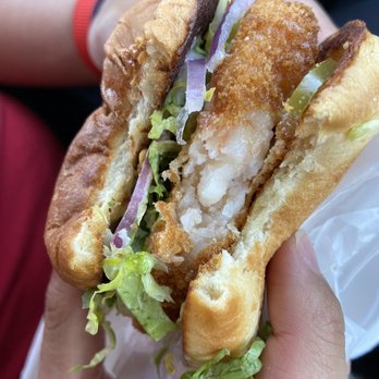 Bopomofo Cafe - Honey walnut shrimp burger. There's large chunk of shrimps in the patty! - Bubble Tea Near Me - San Gabriel, California