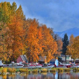 Gorgeous autumn color and mountain views at Lake Hood Seaplane Base. Gorgeous autumn color and mountain views at Lake Hood Seaplane Base.