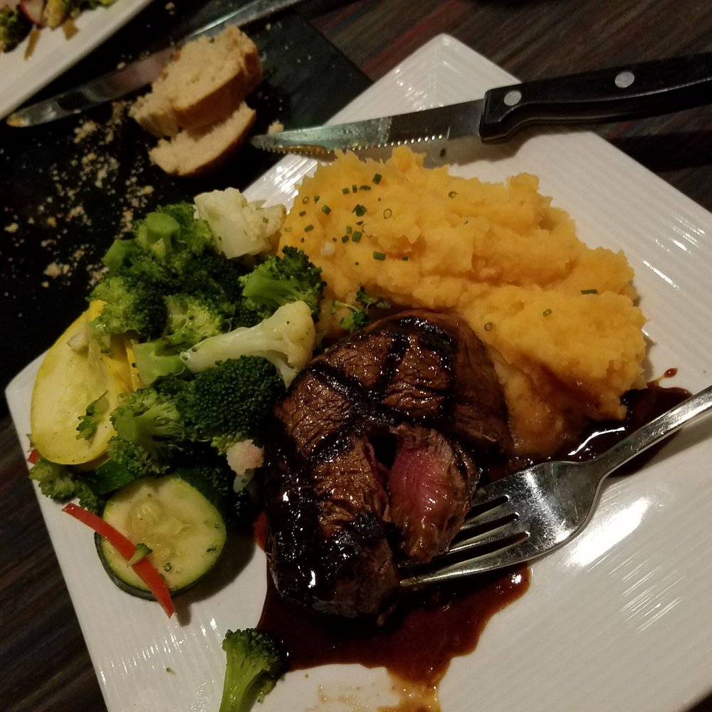 Sisserou's Caribbean Restaurant & Catering - My perfectly grilled tenderloin filet with rum glaze, yam/potato mash and steamed veggies. - Caribbean Near Me - Tulsa, Oklahoma Sisserou's Caribbean Restaurant & Catering - My perfectly grilled tenderloin filet with rum glaze, yam/potato mash and steamed veggies. - Caribbean Near Me - Tulsa, Oklahoma