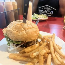 Blue cheese burger and crispier fries Blue cheese burger and crispier fries