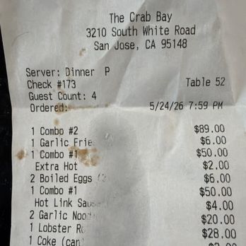 The Crab Bay - Receipt - Cajun/Creole Near Me - San Jose, California