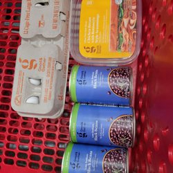 $2.59 - Dozen/eggs - $3.99 - rotisserie chicken - $0.85 ea- low-sodium blk beans - 10/29/22