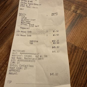 Round Table Pizza - A receipt. - Pizza Near Me - Bakersfield, California Round Table Pizza - A receipt. - Pizza Near Me - Bakersfield, California