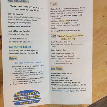 Sten's Burger Strand - Inside of Menu - Burgers Near Me - Dunsmuir, California