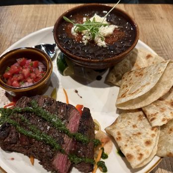 Diablo & Sons Saloon - Skirt steak with black beans, salsa and Chimichurri - Cocktail Bars Near Me - Boise, Idaho
