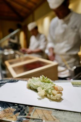 Photo of Tempura Matsui - New York, NY, US. snow crab wrapped in shiso leaf