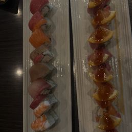 Rainbow Roll and Hotel California Roll are very delicious. Great service! Rainbow Roll and Hotel California Roll are very delicious. Great service!