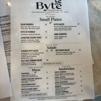 Byte - Menu - Breakfast & Brunch Near Me - Saint Louis, Missouri