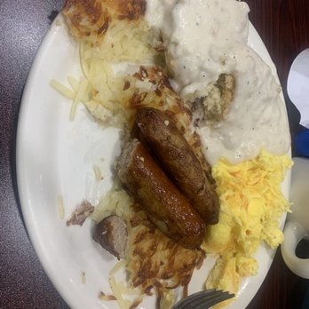 Patty's Eggnest - Partially consumed sausage biscuits and gravy breakfast - Breakfast & Brunch Near Me - Bothell, Washington