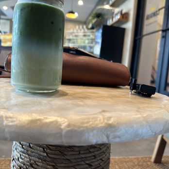 Condesa Coffee - Matcha Latte in eco friendly glass cup. - Coffee & Tea Near Me - Atlanta, Georgia