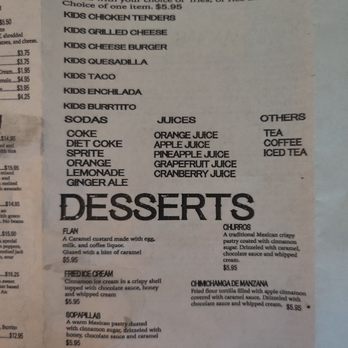 El Tapatio - Menu for kids, desserts, and non-alcoholic drinks - Mexican Near Me - North Kingstown, Rhode Island El Tapatio - Menu for kids, desserts, and non-alcoholic drinks - Mexican Near Me - North Kingstown, Rhode Island