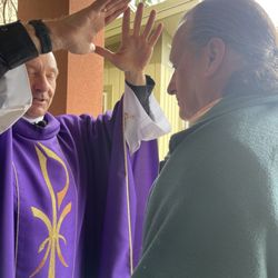 Catholic Church-Our Lady of the Mountain - Father asked hubby, if he would like a special blessing for his birthday, and he said Yes!
