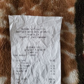 Chick-fil-A - Found my damn receipt. - Fast Food Near Me - Arcadia, California