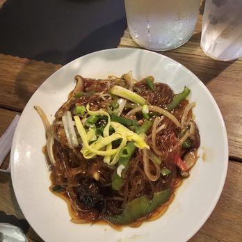 Mista Oh - Japchae- Stir-fried glass noodles with mixed vegetables. $13.99. Excellent version with plenty of sesame oil and a nice veggie mix - Korean Near Me - New York, New York Mista Oh - Japchae- Stir-fried glass noodles with mixed vegetables. $13.99. Excellent version with plenty of sesame oil and a nice veggie mix - Korean Near Me - New York, New York