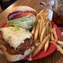 Red Cabin At Green Acres - Spicy chicken sandwich with fries