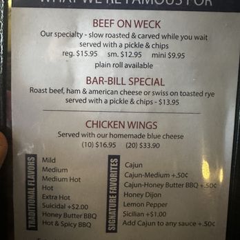 Bar Bill Tavern - Menu - and they aren't lying about what they are famous for!!! - Pubs Near Me - East Aurora, New York Bar Bill Tavern - Menu - and they aren't lying about what they are famous for!!! - Pubs Near Me - East Aurora, New York