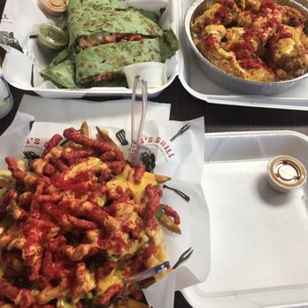 Fatima's Grill - Hot Cheeto chicken tenders, quesadilla with hot Cheetos inside, and hot Cheetos cande asada fried - Mediterranean Near Me - Downey, California