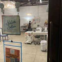 Stitch Salon - View through the window of creative sewing space for teaching and rent
