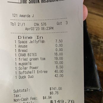 The Shark on the Harbor - My bill - Seafood Near Me - Ocean City, Maryland