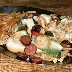 Stella Blues - Andouille and shrimp Po Boy with Cajun fries!