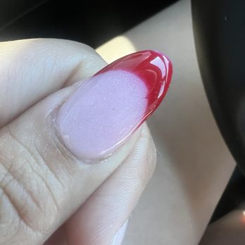 Herbal Nail Bar - Didn't even bother cleaning up the French tip and a better look at the sparkly pink - Nail Salons Near Me - Peoria, Arizona Herbal Nail Bar - Didn't even bother cleaning up the French tip and a better look at the sparkly pink - Nail Salons Near Me - Peoria, Arizona