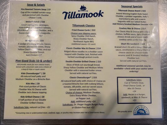 Menu photo 8 Tillamook Creamery Tillamook, OR Menu photo 8 Tillamook Creamery Tillamook, OR