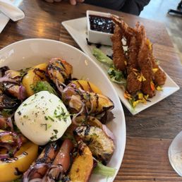 Coconut shrimp and burrata salad