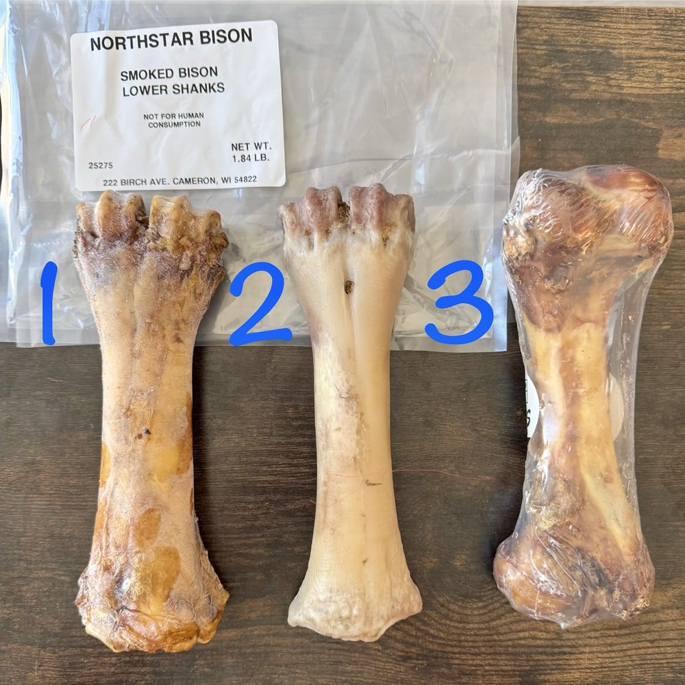 Northstar Bison - Bone 1 and 2 are Northernstar Bison Bones and bone three is a pork femur comparison. - Meat Shops Near Me - Cameron, Wisconsin