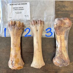 Northstar Bison - Bone 1 and 2 are Northernstar Bison Bones and bone three is a pork femur comparison.