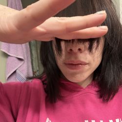 Bangs are blunt straight line across..... no blending and completely lopsided and longer on the left...