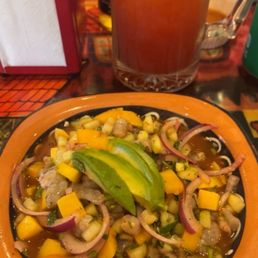 Ceviche de Cameron con mango. Ceviche de Cameron con mango.