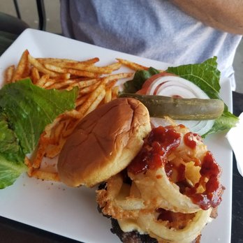 Mr Zeke's Restaurant - My hubby's burger. Ignore the extra piece of lettuce my kid threw on the plate. The burger was GOOD!! - Burgers Near Me - Lakeside, Arizona
