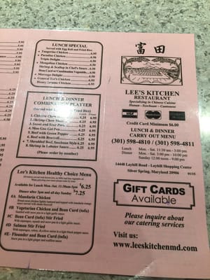 Menu photo 4 Lee's Kitchen Silver Spring, MD