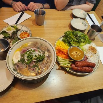 Ganh Vietnamese Kitchen - Pho and minced prawn spring rolls plate - Vietnamese Near Me - Vancouver, British Columbia