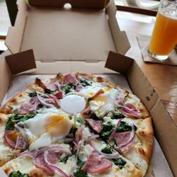 Ala Bismark Pizza and a Falling Sky Pretty Hazy Machine Hazy IPA