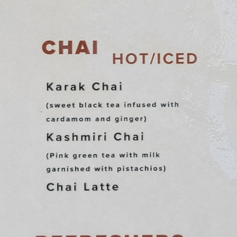 Qaffee House - Closer view of the menu - image 4 of 5 (Chai - Hot/Iced) - July 2025 - Coffee & Tea Near Me - Columbia, Maryland Qaffee House - Closer view of the menu - image 4 of 5 (Chai - Hot/Iced) - July 2025 - Coffee & Tea Near Me - Columbia, Maryland