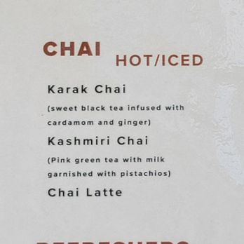 Qaffee House - Closer view of the menu - image 4 of 5 (Chai - Hot/Iced) - July 2025 - Coffee & Tea Near Me - Columbia, Maryland