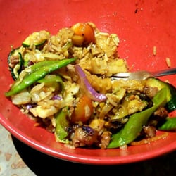 Genghis Grill - Steak and scallop, seasoning, veggies, honey soy and 3G sauce, fried rice, and cabbage. So good!