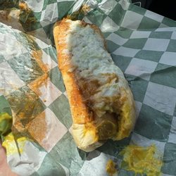 Grits & Groceries - Damn good Hot dog. Chili, mustard, onion and slaw.
