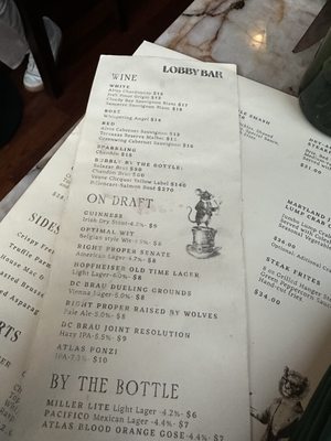 Menu photo 7 Lobby Bar Washington, DC, DC