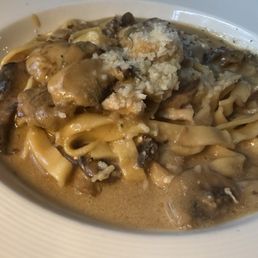Mushroom sauce fettuccine and we added chicken